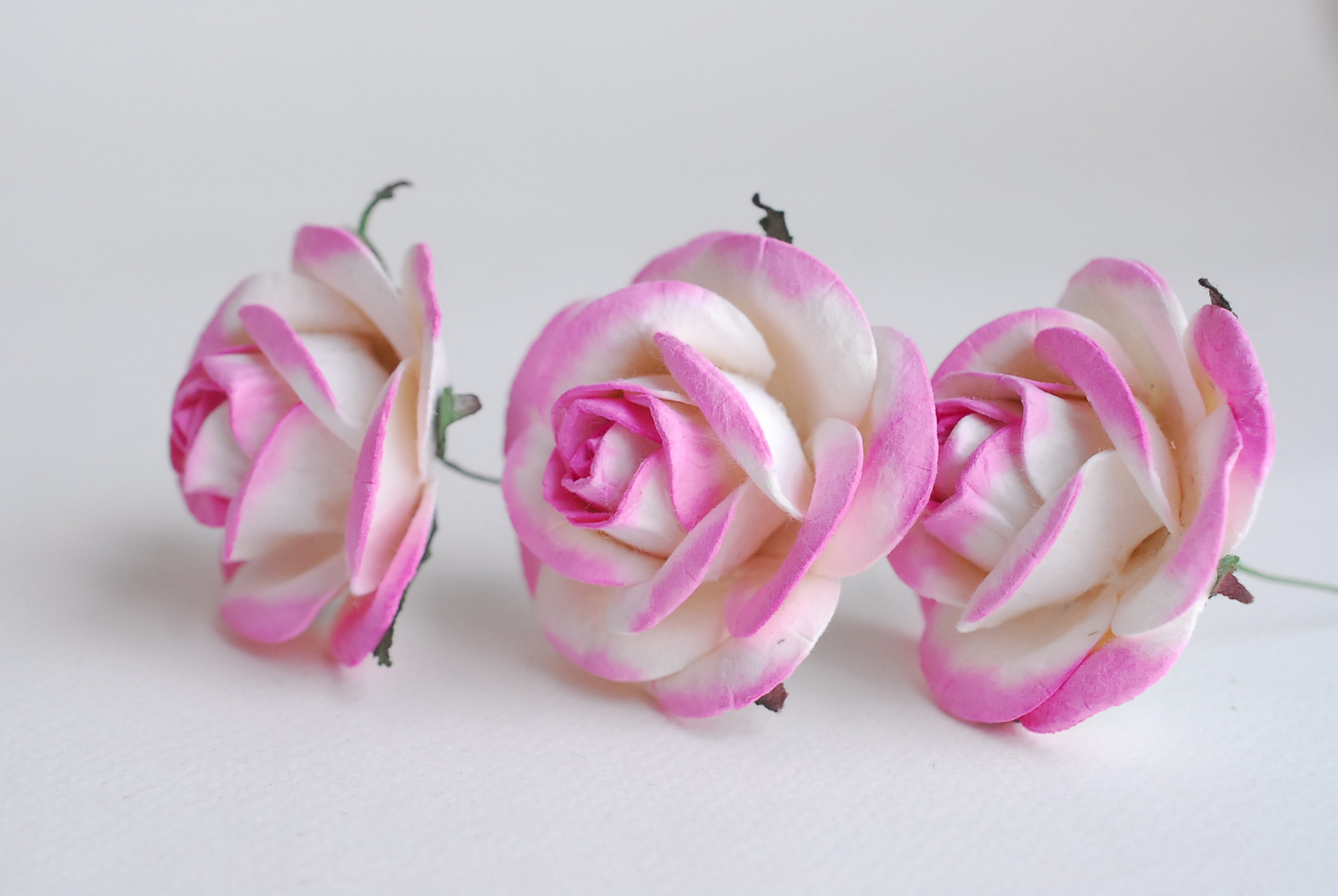 ดอกไม้กระดาษสา ดอกไม้กุหลาบกระดาษ ดอกไม้ประดิษฐ์ ดอกกุหลาบสีชมพูปัด งานแต่งงาน ตกแต่งของชำร่วย, งานแต่งงาน สีชมพูปัดขาว ขนา่ด 4.5 cm., Paper flower,20 Pieces mulberry rose, 4.5 cm. pink brush white color.