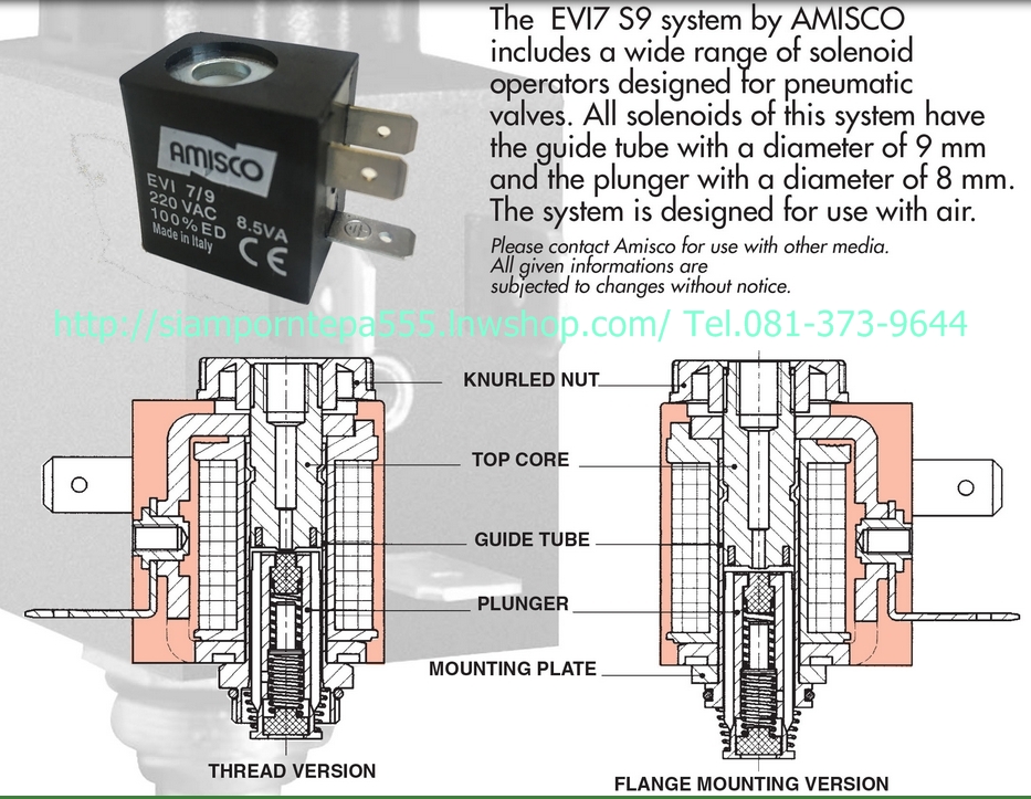 Amisco Coil 12v 24v 110v 220v จาก อิตาลี สำหรับวาล์ว 5/2,5/3,3/2 ส่งฟรีทั่วประเทศ