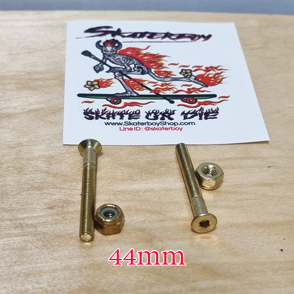 [0309] น็อตทอง ยึดทรัคสเก็ตบอร์ด ยาว 29, 38, 44, 60mm มีบ่า ถนอมไม้ หัวหกเหลี่ยม ตัวผู้พร้อมตัวเมีย คือ1คู่