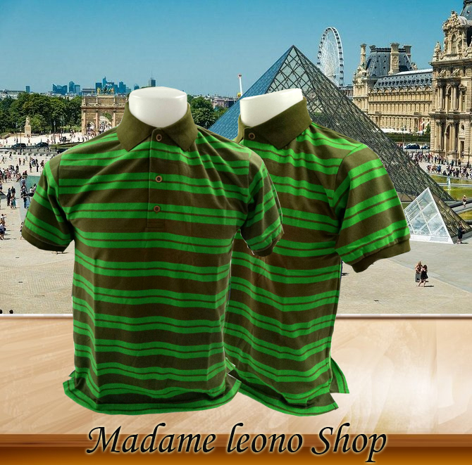 เสื้อโปโลลายทางสีเขียวขี้ม้า สีเขียวสดใส เสื้อโปโลชาย