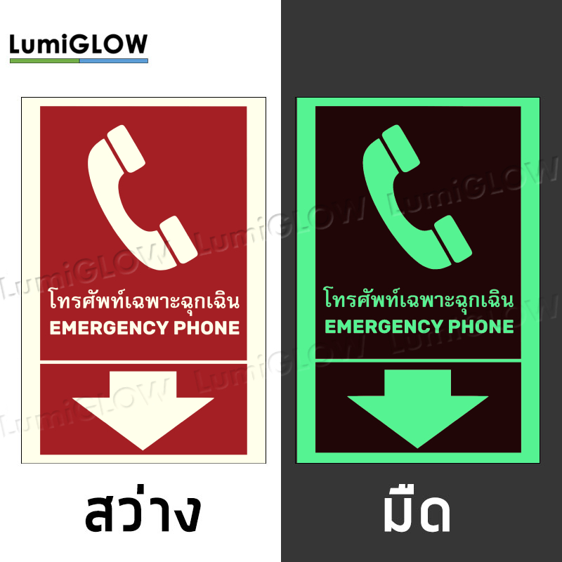 (FIRE02-C) ป้ายโทรศัพท์ฉุกเฉินเรืองแสง LumiGLOW 20 x 30 cm (เกรดญี่ปุ่น) ผ่านมาตรฐาน DIN-67510 class C