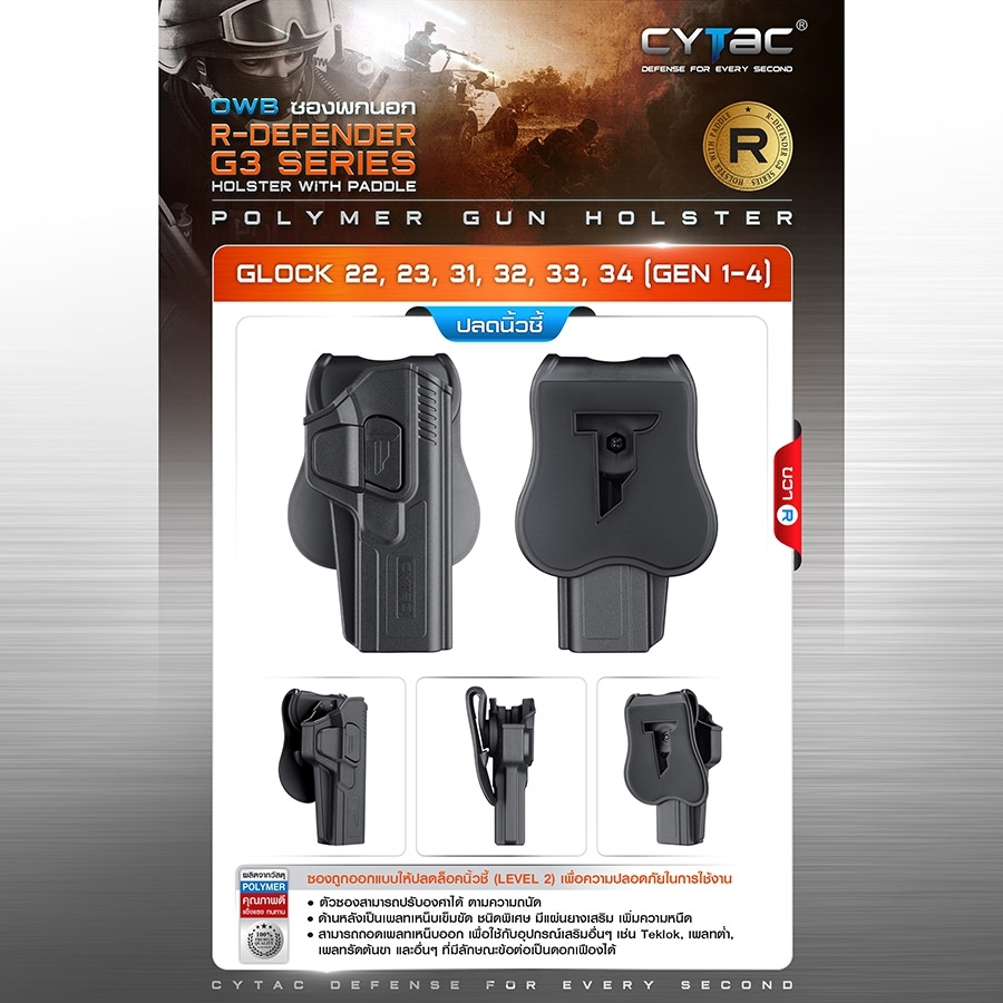 CYTAC ซองพกนอก ปลดล็อคนิ้วชี้ รุ่น GLOCK 22,23,31,33,34 (K0500)
