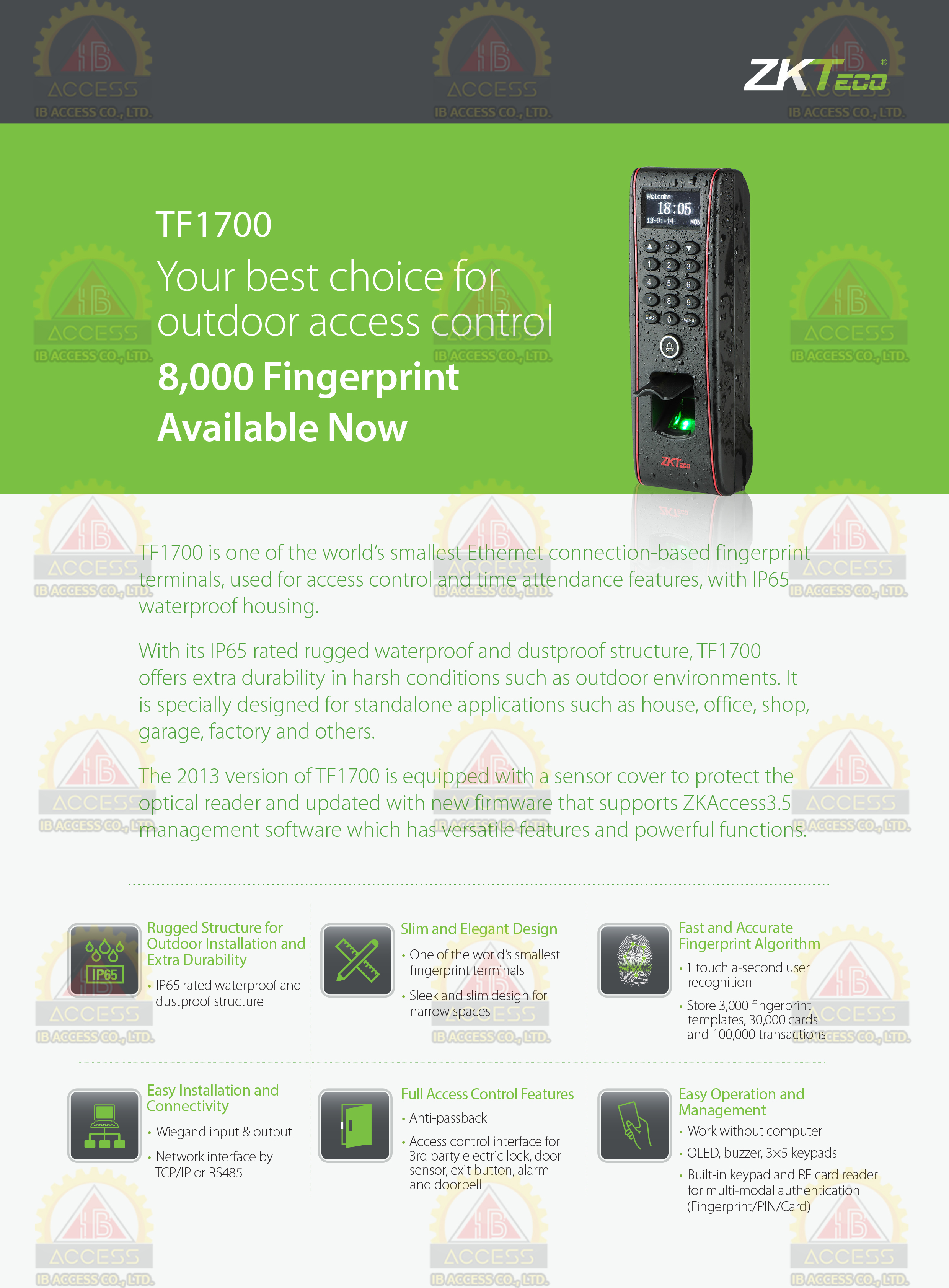 เครื่องสแกนลายนิ้วมือ ยี่ห้อ ZKTeco รุ่น TF1700 รองรับระบบ Access Control สำเนา