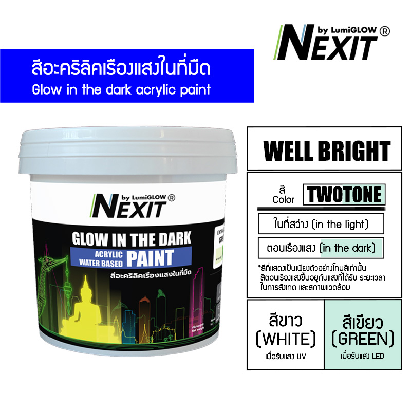 [0.5-4kg] Nexit สีเรืองแสงอะคริลิคสูตรน้ำ สีพร้อมใช้อเนกประสงค์ ไม่ต้องผสม