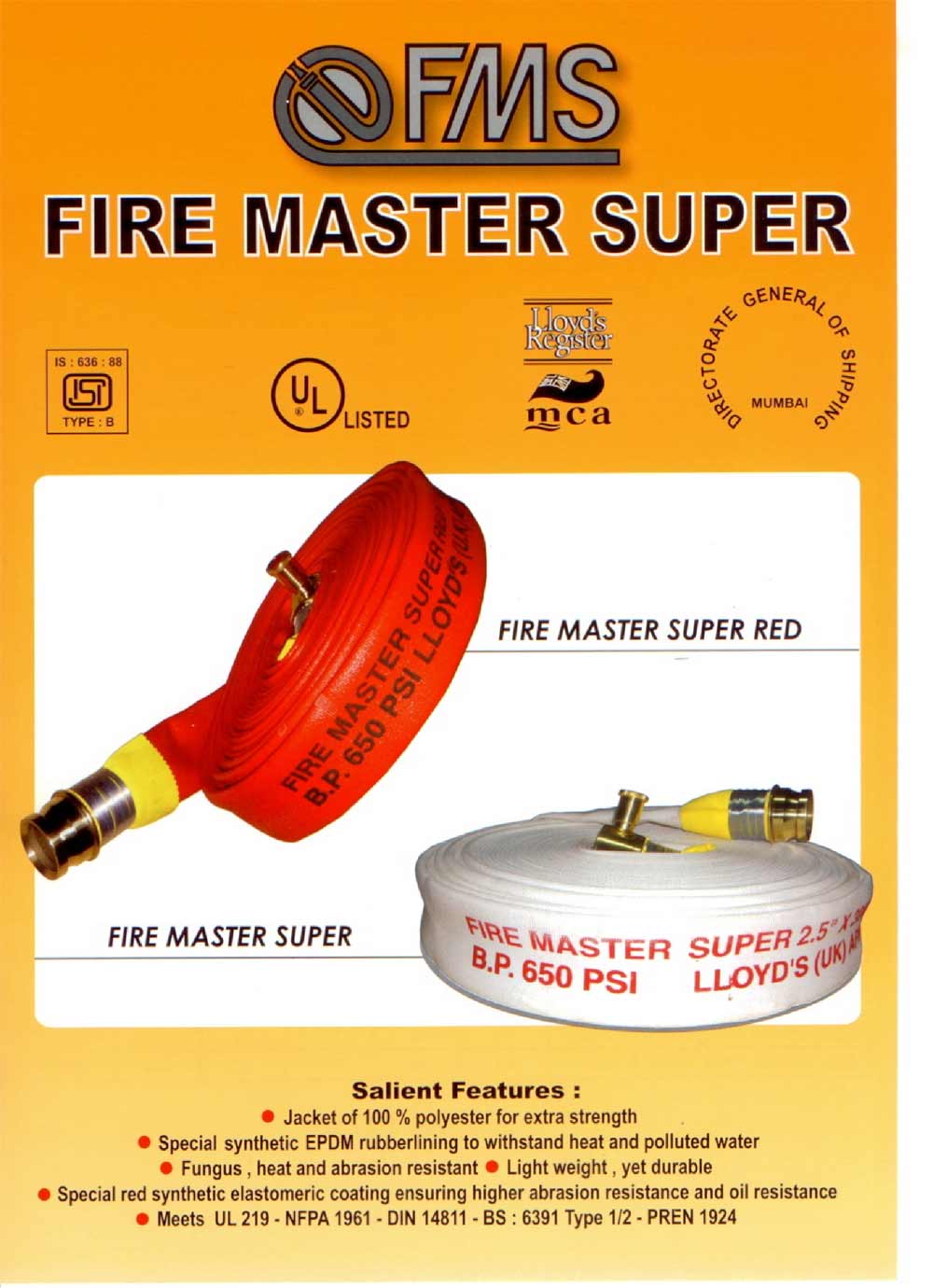 สายดับเพลิง Polyester ยี่ห้อ FIRE MASTER SUPER