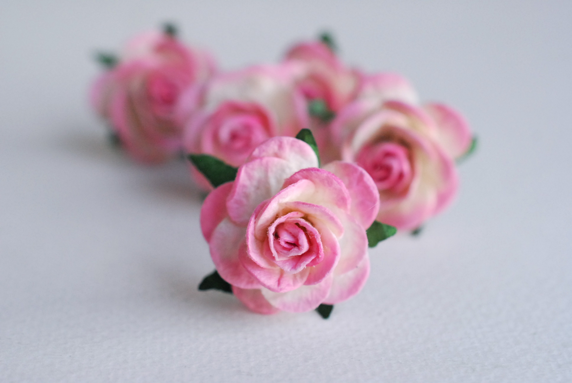 ดอกไม้กระดาษ ดอกไม้กระดาษสา ราคาส่ง,ดอกไม้กุหลาบกระดาษ ดอกกุหลาบกระดาษสา ดอกไม้ประดิษฐ์ สำหรับตกแต่ง หรืองานแต่งงาน สีชมพูกลางปัดสีออฟไวท์ (สีเกือบขาว) ขนาด 2.5 cm. จำนวน 50 ดอก Paper flowers, small roses DIY paper supplies 50 pieces size 2.5 cm.