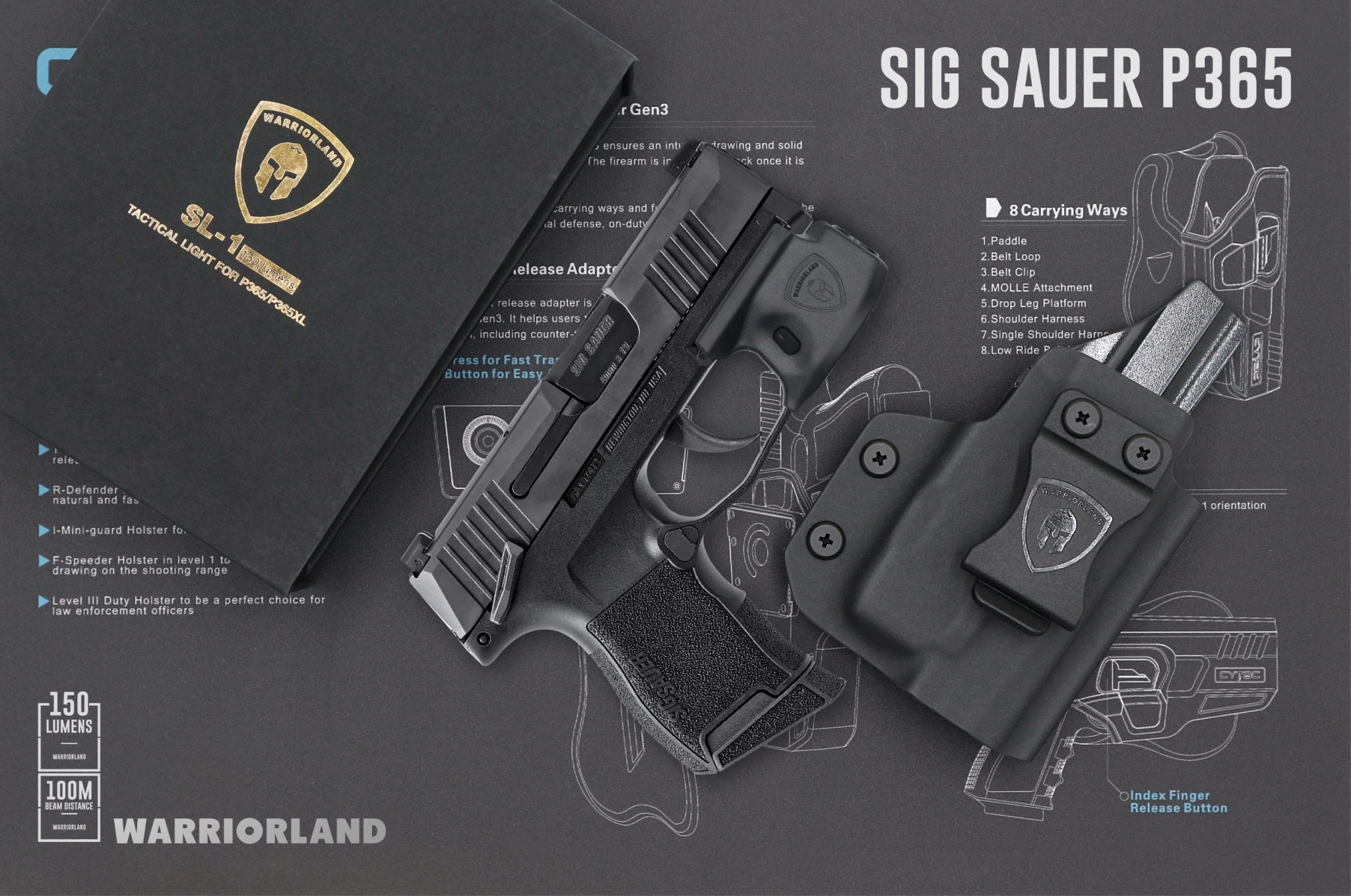 ไฟฉาย Warriorland SL-1 + ซองพกใน Kydex รุ่น Sig Sauer P365 (K2460)