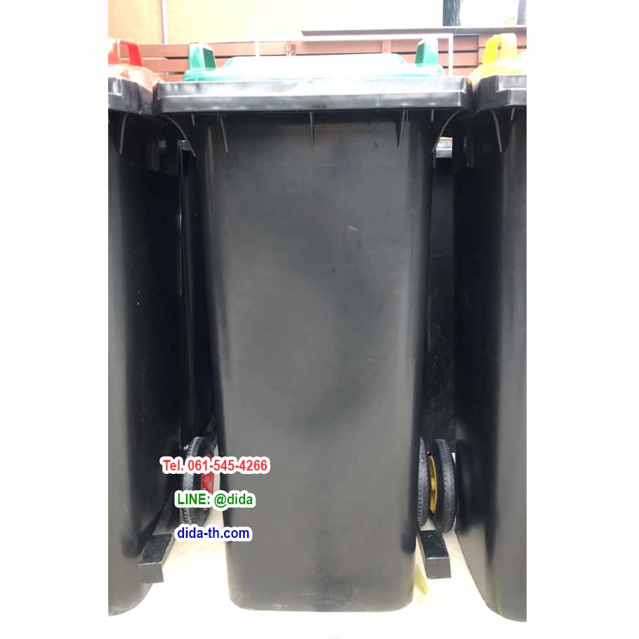 ถังขยะเท้าเหยียบ ถังขยะสีดำ ฝาสี พร้อมล้อเข็น 120 ลิตร ฝาเรียบ