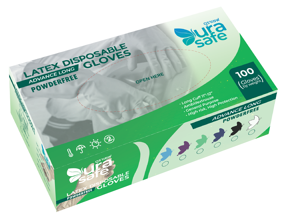 [ยกลัง 10 กล่อง] LPF300 ถุงมือยางธรรมชาติ ไม่มีแป้ง สีขาวนวล ยาว 12 นิ้ว หนา 5 มิล หนัก 7.5 กรัม แบรนด์ ดูราเซฟ แอดวานซ์