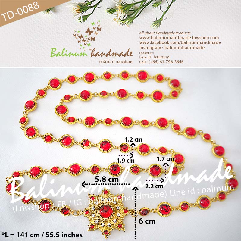 เครื่องประดับชุดไทย สร้อยสังวาลย์ประดับเพชร ดูหรูหราสวยงามมากค่ะ แดง,ทอง (Red,Gold)