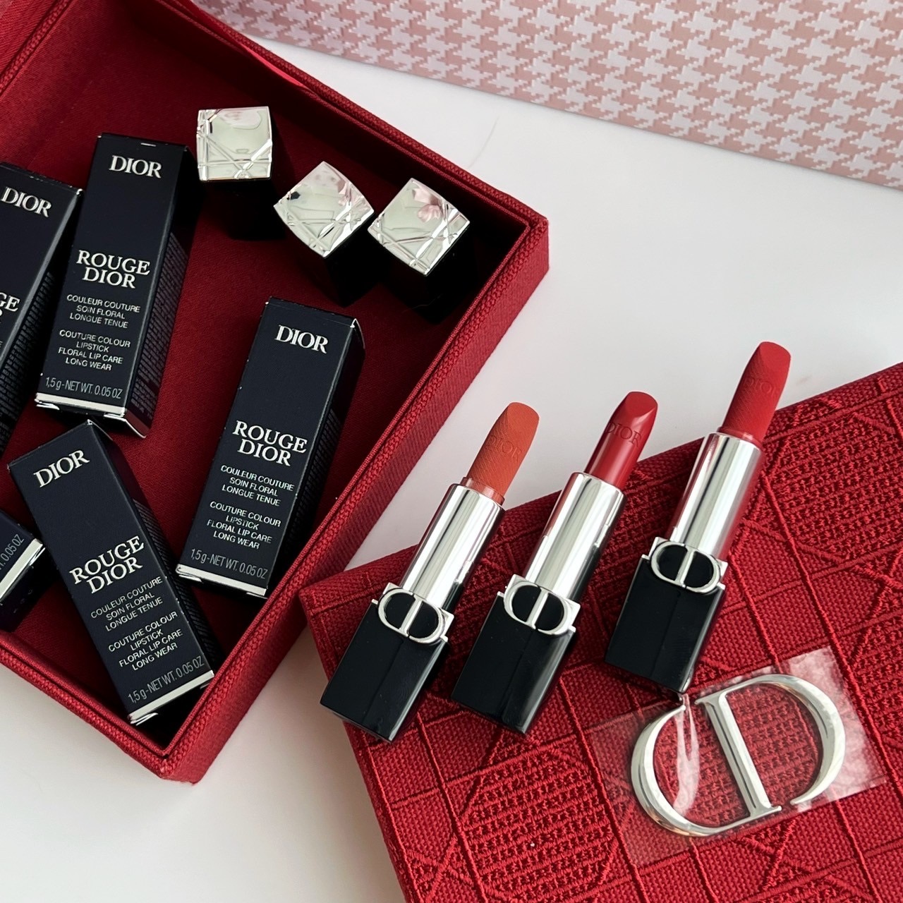 เซ็ทลิปสติก Dior Rouge Lipstick Mini Set 2 Pcs. with Lipstick Case กล่องสีแดง