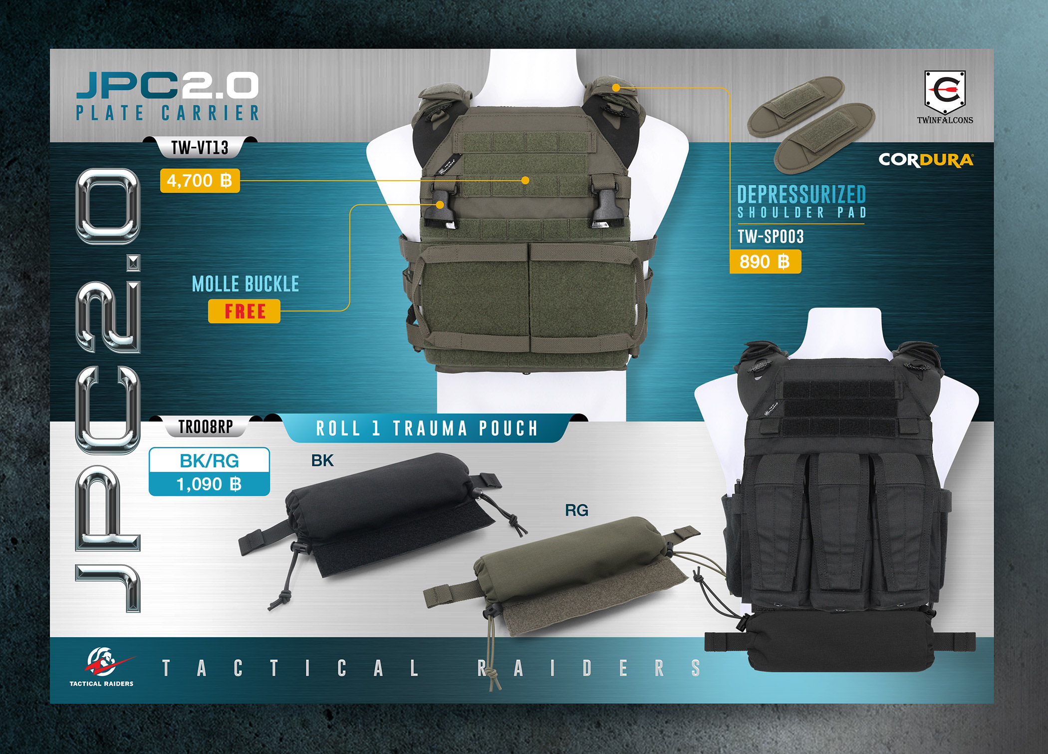 เสื้อเกราะ JPC 2.0 Plate Carrier / รองบ่า (Twinfalcons ) / กระเป๋าติดเวส (Tactical Rider)