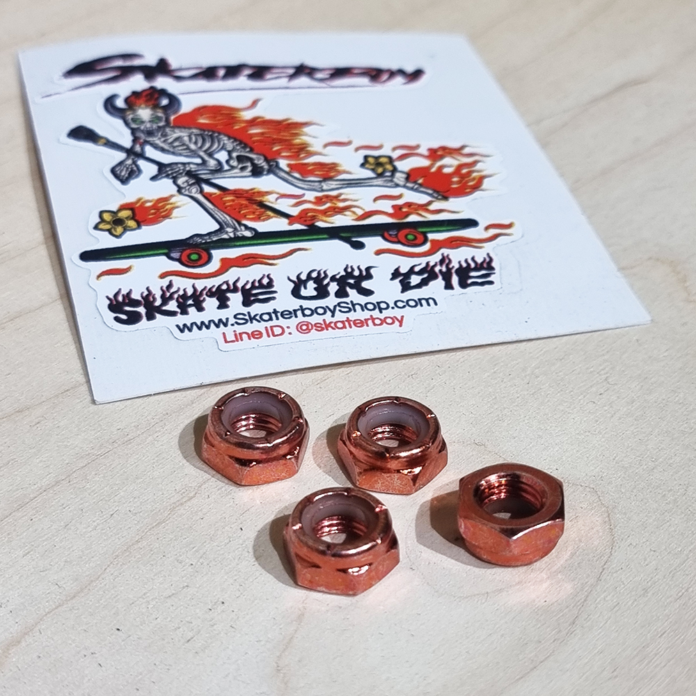 [0318] น็อตยึดล้อสเก็ตบอร์ดติดทรัค ตัวเมียแต่ง ชุบสีโลหะเงา 5สี E-Coating nut carbon steel