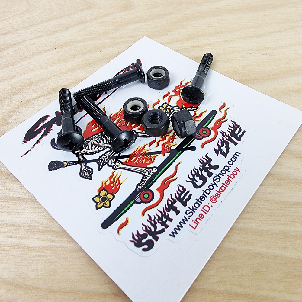[0309] น็อตยึดทรัคสเก็ตบอร์ด หัวเห็ด ไม่กินบอร์ดไม้ 26-30mm พร้อมน้อตตัวเมีย