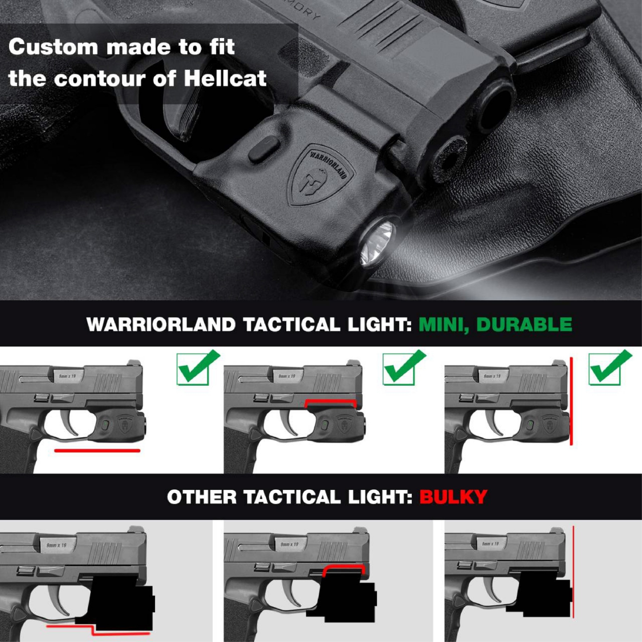 ไฟฉาย Warriorland SL-1 + ซองพกใน Kydex (Springfield Hellcat) (K2460)