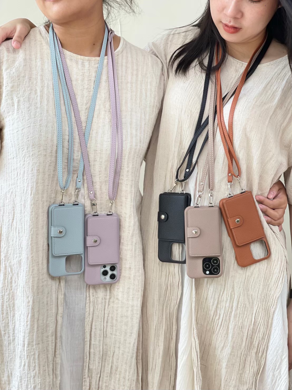 Leather card x neck strap (reddish brown colors) case