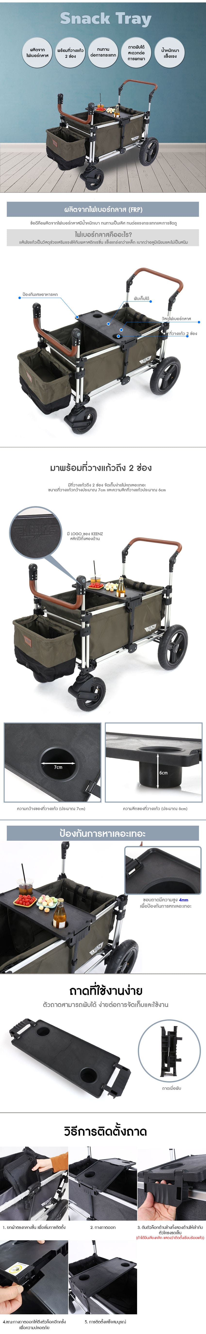 Keenz - 7S Snack Tray ถาดเสริมวางอาหารบนรถเข็น พับเก็บได้ พกพาสะดวก ผลิตจากไฟเบอร์กลาส ของแท้!!