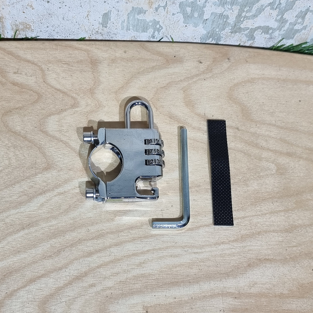 [0901] อุปกรณ์ล็อค หมวก รหัส3ตัว ติดแฮนด์ จักรยาน ป้องกันขโมย พร้อมตะขอแขวน อเนกประสงค์