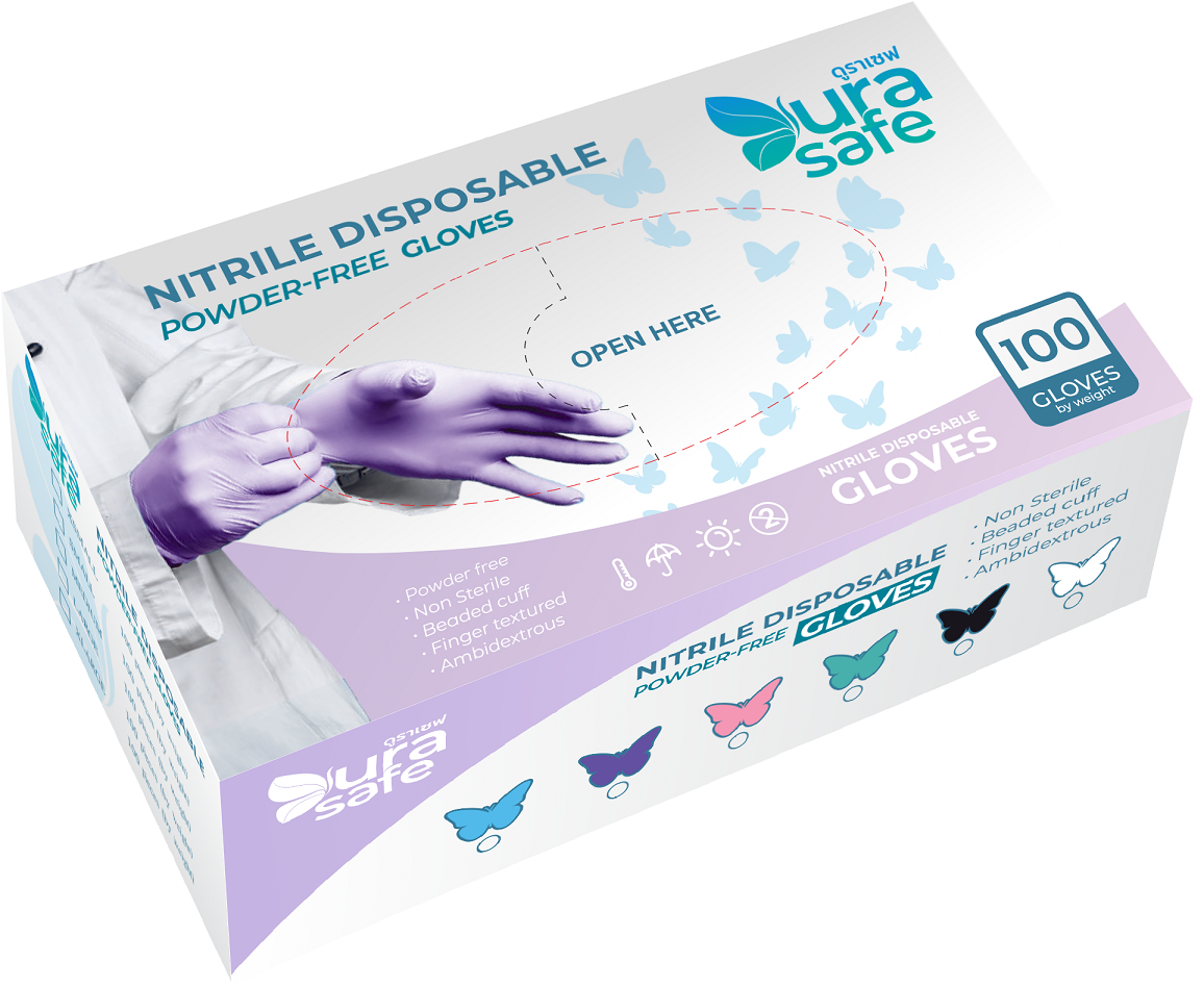 [ยกลัง 10กล่อง] LIL32 ถุงมือไนไตร สีม่วงอ่อน ไม่มีแป้ง บางกระชับ ยาว 9นิ้ว หนัก 3.5กรัม (100ชิ้น/กล่อง)