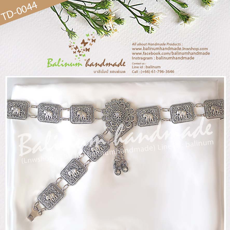 Thai Traditional Silver Belt Chain Vintage Bohemian Antique เข็มขัดเงิน สไตล์วินเทจโบฮีเมียนแอนทีค สวมใส่ง่าย จะใส่แมทซ์กับผ้าซิ่น ผ้าไทย ชุดเมือง ชุดล้านนา หรือกับกระโปรง และกางเกงยีนส์ ก็ดูเก๋และเท่ห์ดีค่ะ เงิน (Silver)