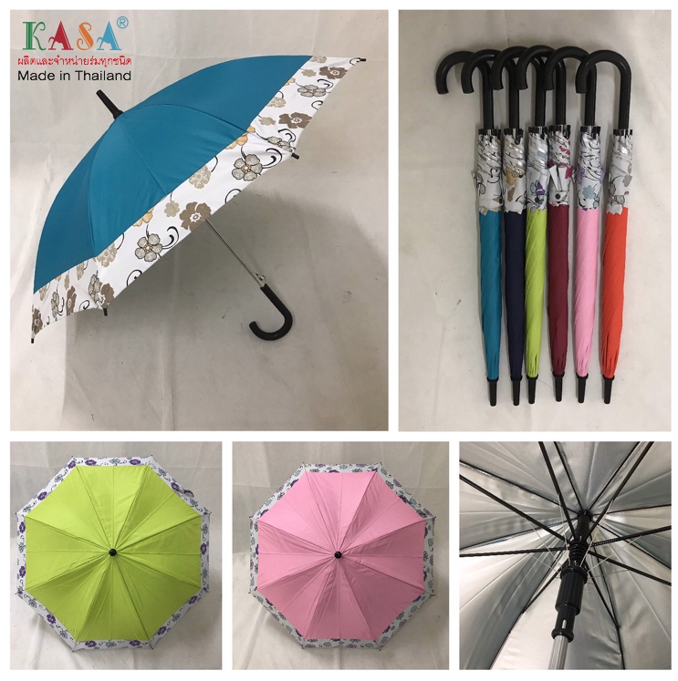 ร่มยาว 24นิ้ว แกน14มิล สีพื้นต่อชายลายดอก ยูวีใน ด้ามงอ ชิ้น SKU-00128 2020-01-30 13:08:50 2022-06-20 16:43:44