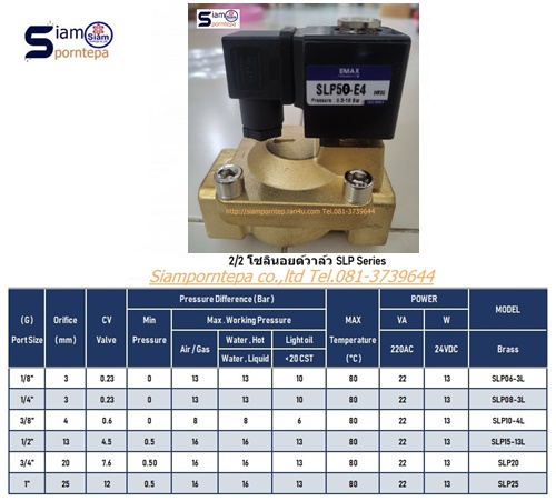 SLP-50-Serie Solenoid valve 2/2 size 2" ทองเหลือง High pressure แรงดันสูง 16 บาร์ ไฟ 12v 24v 110v 220v ใช้กับ ลม น้ำ น้ำมัน แก๊ส ส่งฟรีทั่วประเทศ