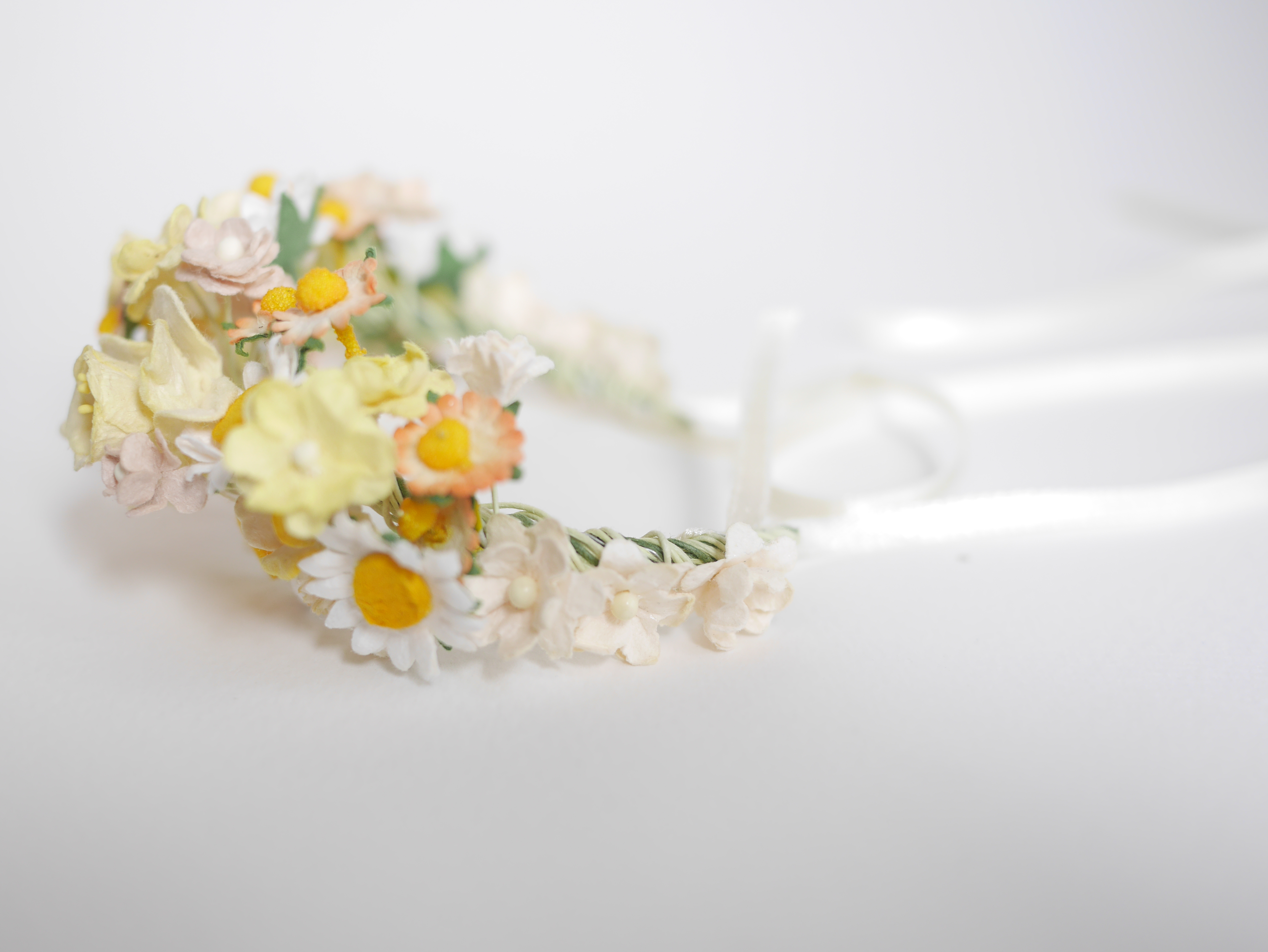 ข้อมือเพื่อนเจ้าสาว งานแต่งงาน ดอกไม้ประดิษฐ์ งานประดิษฐ์ DIY โทนสีน้ำเงิน ดอกไฮเดนเยียกระดาษสา และดอกไม้กระดาษสาขนาดเล็ก Handmade corsages 1 ชิ้น DIY corsage yellow-pastel pink brown tone, hydenyia flowers 1 piece.