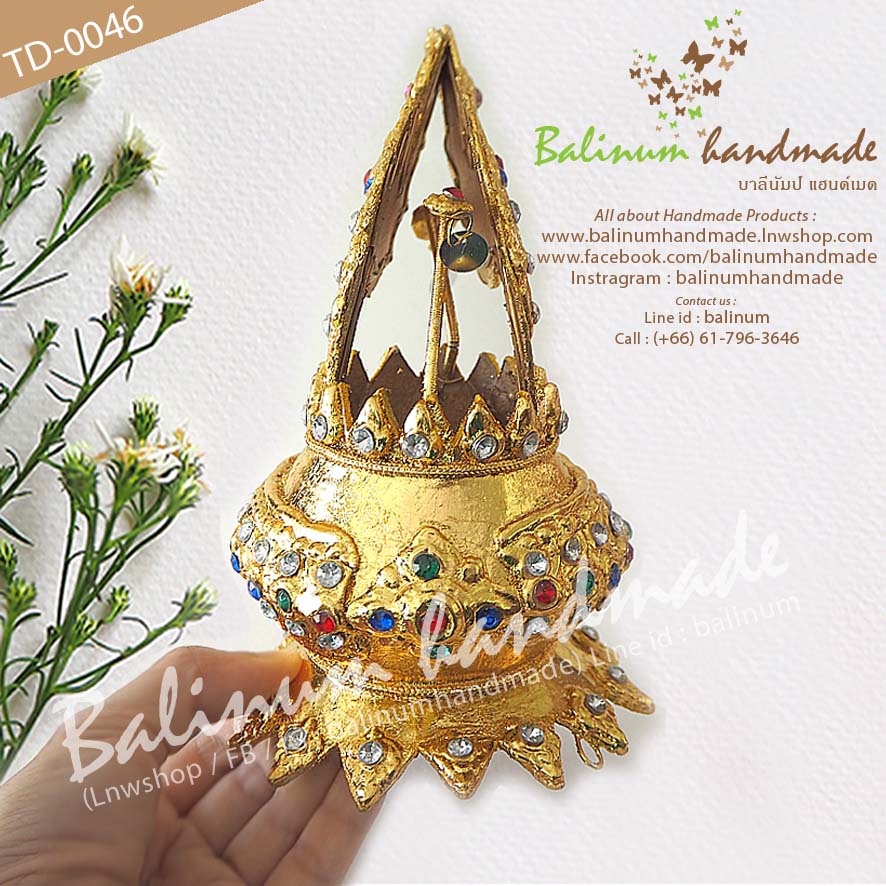 (สามารถใช้ได้ทั้งผู้ใหญ่และเด็ก) เครื่องประดับศรีษะ (เกี้ยว, ชฎา) หุ้มทองคำแท้ 100% งานแฮนด์เมด ประดับพลอยสี ทอง (Gold)