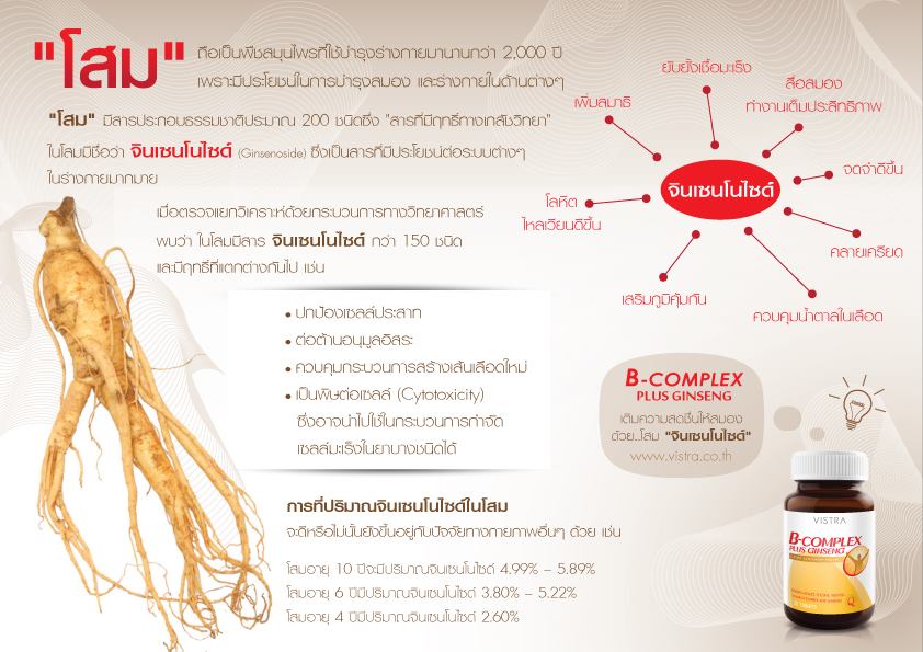 VISTRA B-Complex Plus Ginseng 30 tabs วิสทร้า วิตามินบีรวมผสมโสม 30 เม็ด
