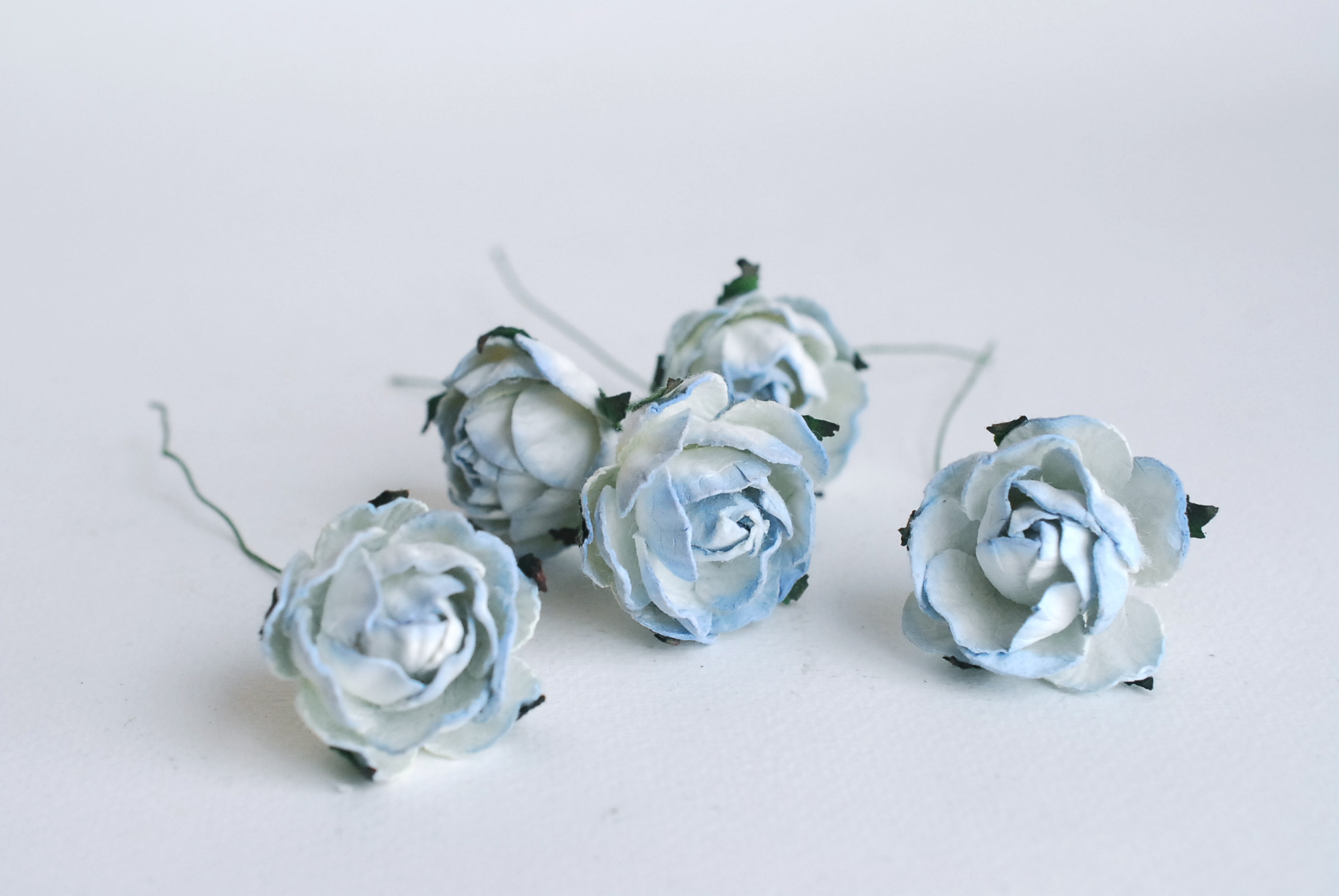 ดอกไม้กระดาษสา ดอกไม้กระดาษราคาส่ง ดอกกุหลาบจิ๋ว ดอกุหลาบทำข้อมือเพื่อนเจ้าสาว สำหรับตกแต่งของชำร่วย งานแต่งงาน ดอกกุหลาบกลม peony ขนาด 3.5 cm. จำนวน 25 ดอก, สีฟ้าปัดสีขาว