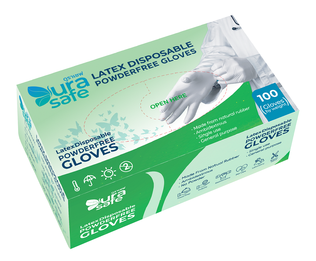 [ยกลัง 10 กล่อง] LPF55 ถุงมือยางธรรมชาติ สีขาวนวล แบบไม่มีแป้ง ยาว 9 นิ้ว หนา 4 มิล หนัก 5.5 กรัม แบรนด์ ดูราเซฟ