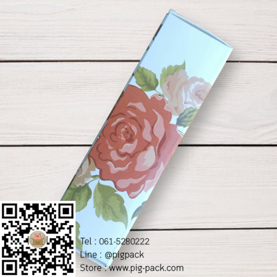 กล่องกระดาษปิดบนล่างสีขาวลายดอกไม้สีส้มแดง 2.5x2.5x8.5 cm. แพ็ค50ชิ้น :005005