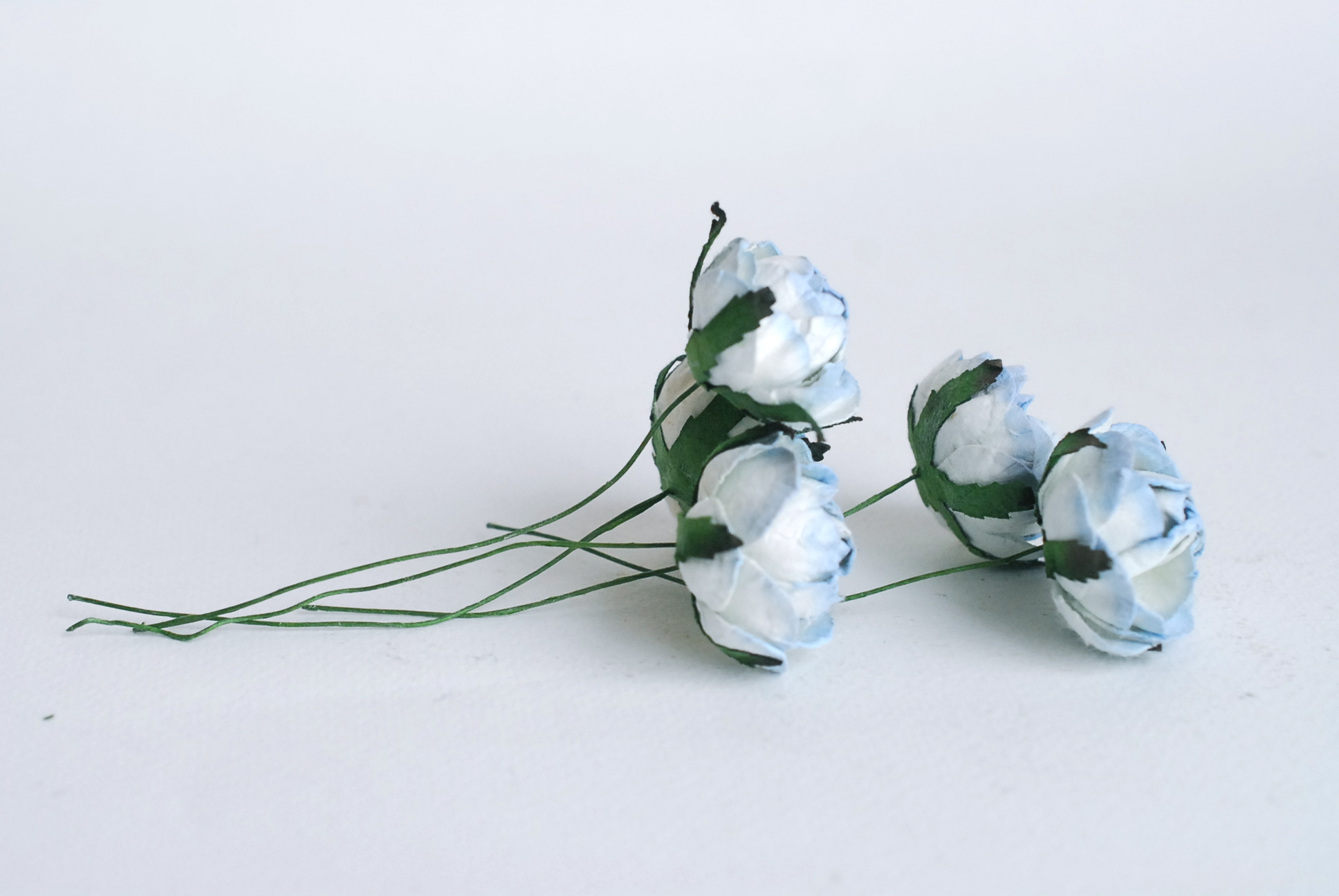 ดอกไม้กระดาษสา ดอกไม้กระดาษราคาส่ง ดอกกุหลาบจิ๋ว ดอกุหลาบทำข้อมือเพื่อนเจ้าสาว สำหรับตกแต่งของชำร่วย งานแต่งงาน ดอกกุหลาบกลม peony ขนาด 3.5 cm. จำนวน 25 ดอก, สีฟ้าปัดสีขาว