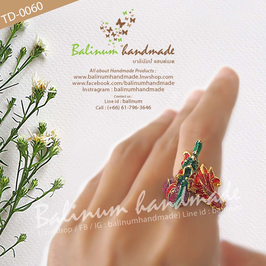 Thai Naga Handmade Ring แหวนพญานาค งานลงยาแฮนด์เมด ประดับเพชรที่ดวงตาสีแดง สะท้อนเล่นไฟระยิบระยับ ม่วง (Purple)