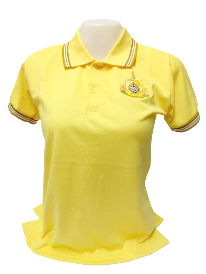 เสื้อโปโลสีเหลืองปักตราสัญลักษณ์ วโรกาสพระราชพิธีราชาภิเษก ลดล้างสต๊อก