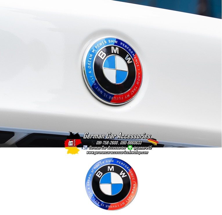 Logo ฝากระโปรงหน้า,หลัง BMW ครบรอบ50ปีM ขนาด74mm (Logo ตัวนูน หลังดำ งานเทียบท๊อปสุด)