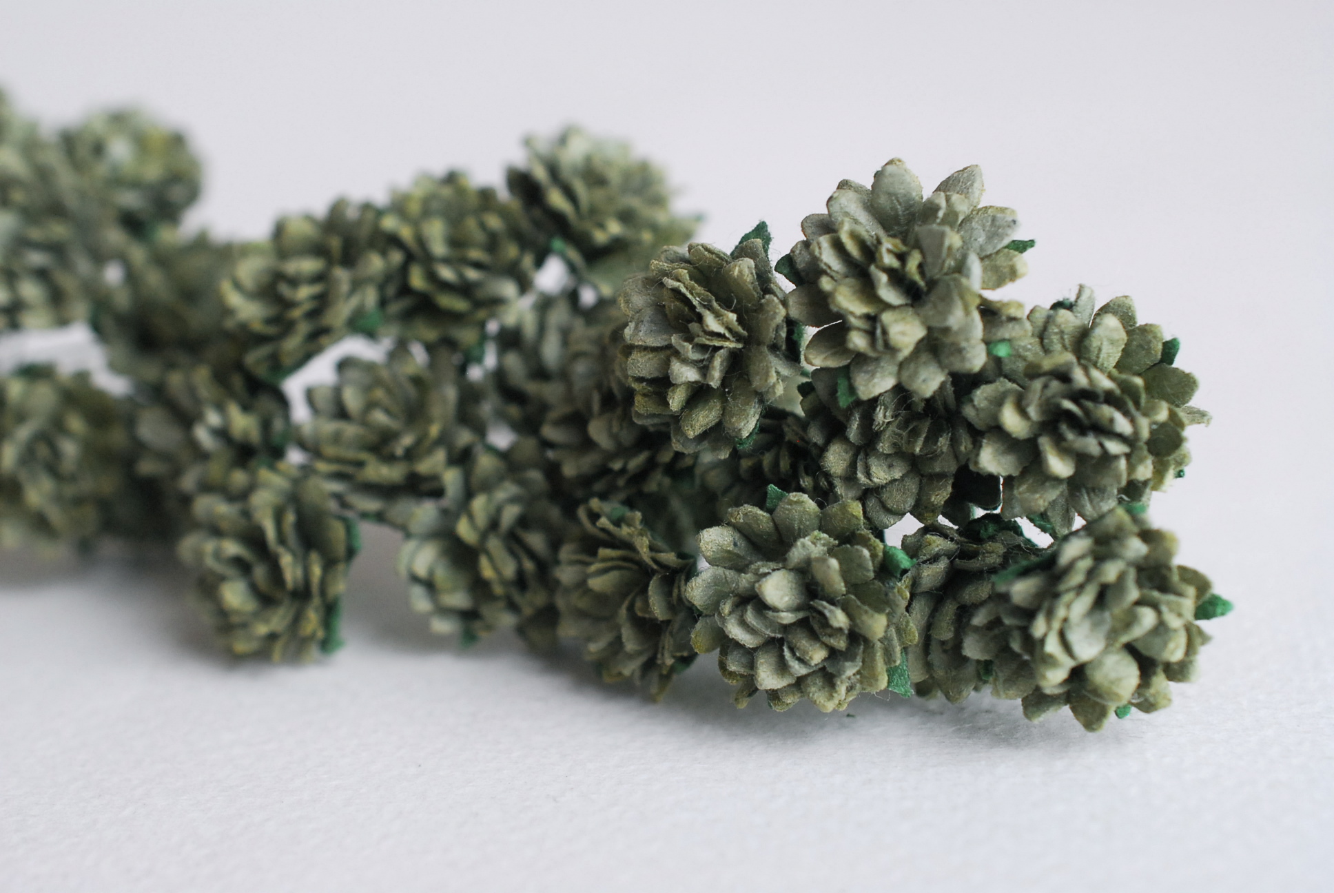 ดอกไม้ประดิษฐ์, ดอกไม้กระดาษสา, ดอก gypsophila, ดอกยิปโซ งานประดิษฐ์ตกแต่งของชำร่วย, ดอกไม้ทำพานพุ่ม,พานพวงมาลัย, พานรับไหว้, ขนาด 1.5 cm. สีเขียวตุ่น
