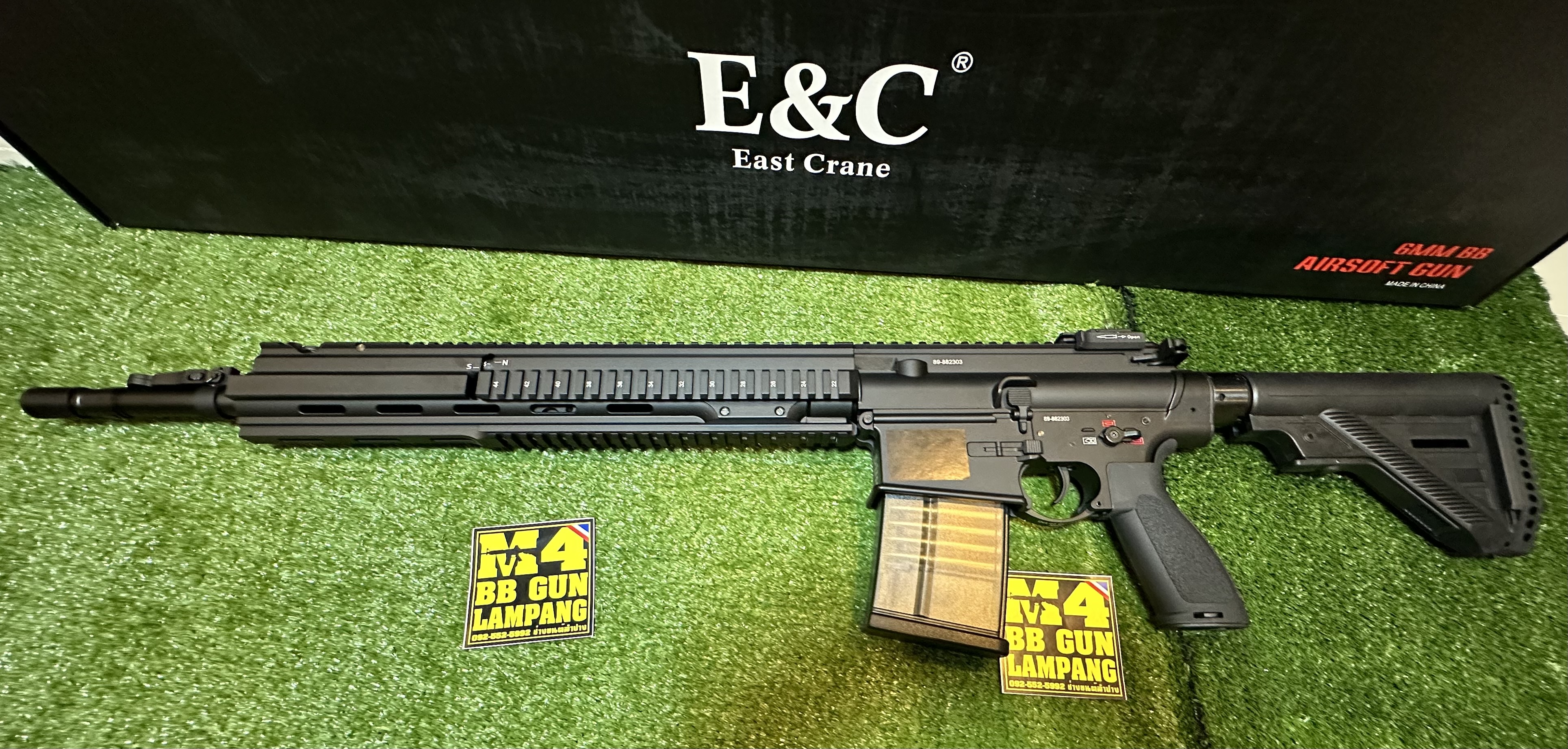 E&C 202 S2 ปืนอัดลมไฟฟ้า บอดี้ดำ HK417 ชุดรางหน้าสีดำ