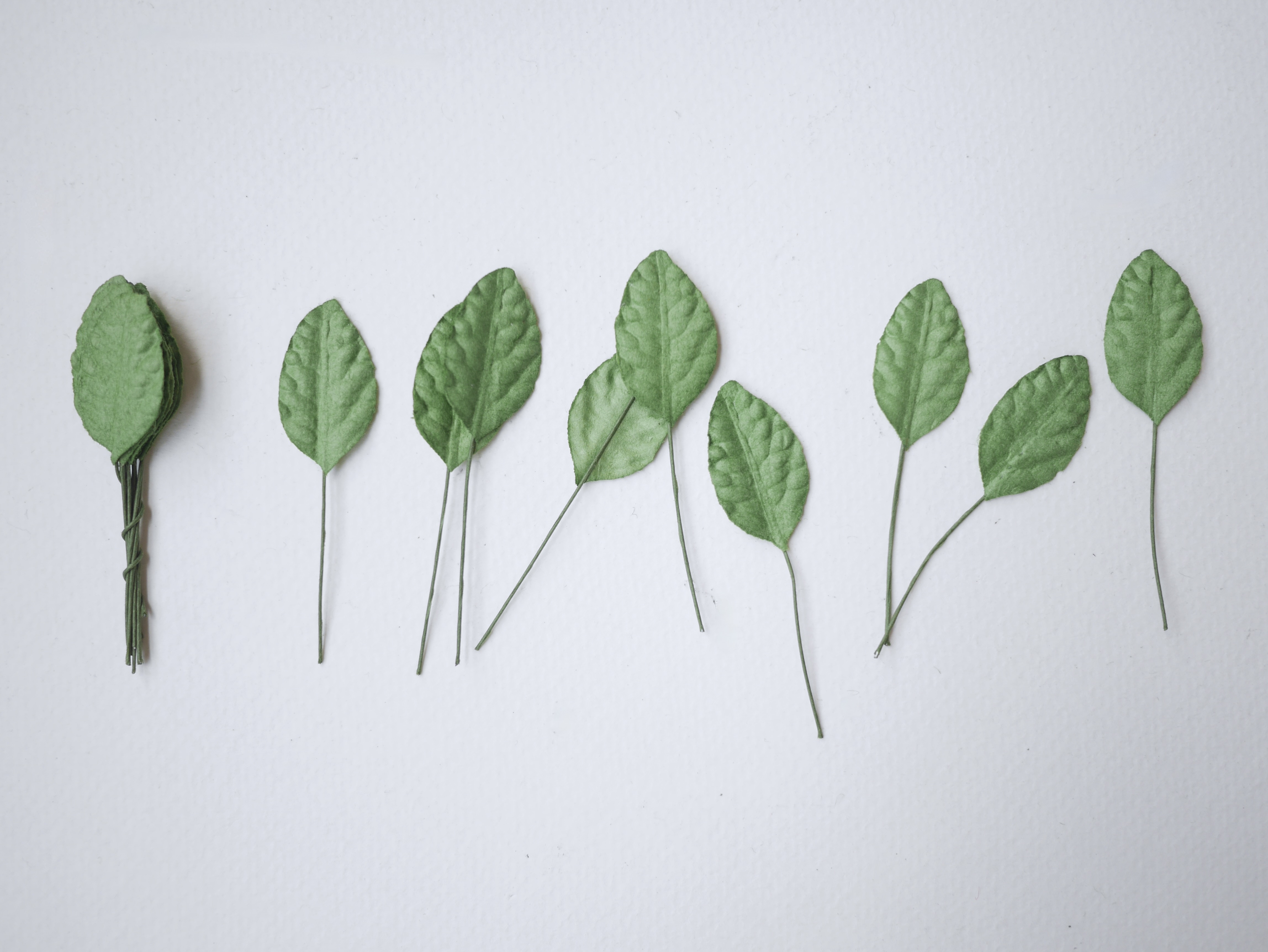 ใบไม้กระดาษ ใบไม้กระดาษสา ราคาส่ง,ใบไม้กุหลาบกระดาษ สำหรับดอกมะลิกระดาษสา ใบไม้ประดิษฐ์ สำหรับตกแต่ง หรืองานแต่งงาน สีเขียว ขนาด 2.5x1.5 cm. จำนวน 100 ใบ