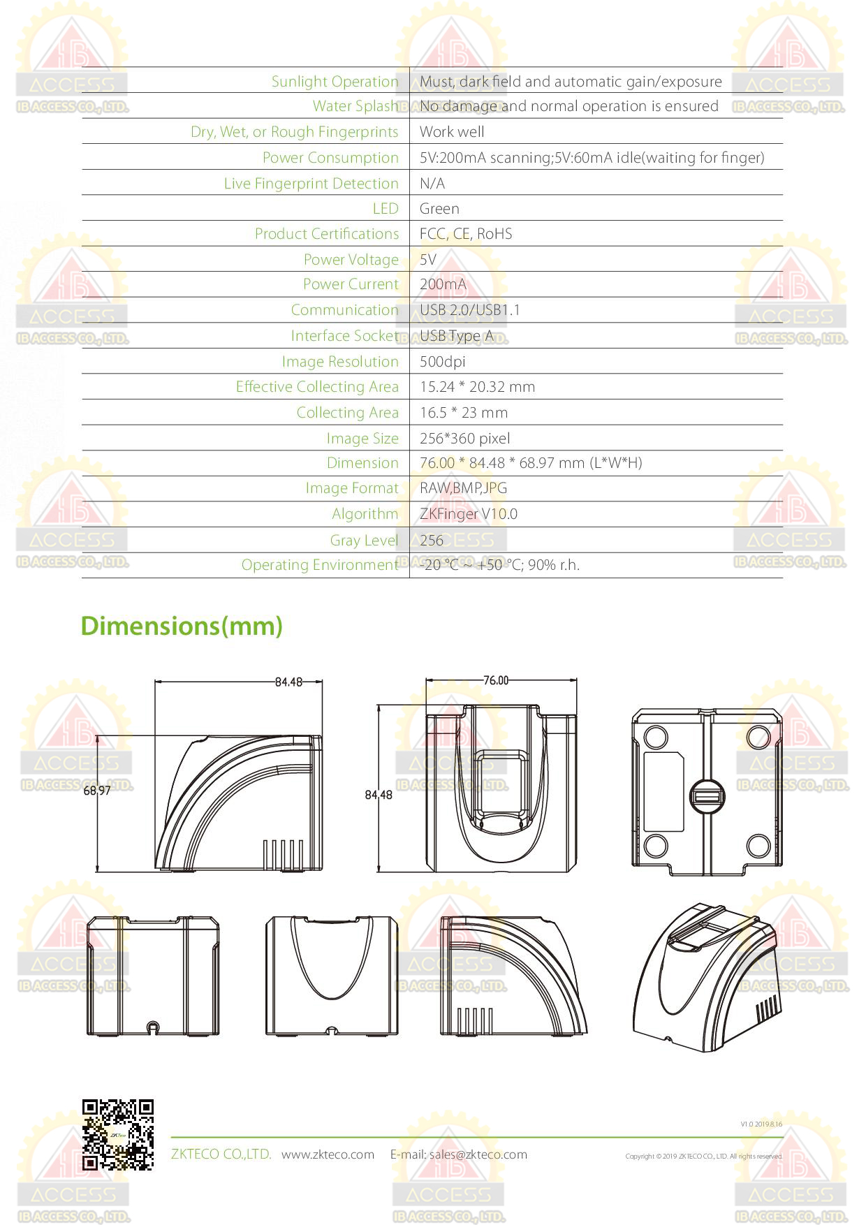 หัวอ่านลายนิ้วมือ ยี่ห้อ ZK Teco รุ่น ZK6500 สำหรับบันทึกลายนิ้วมือที่คอมพิวเตอร์