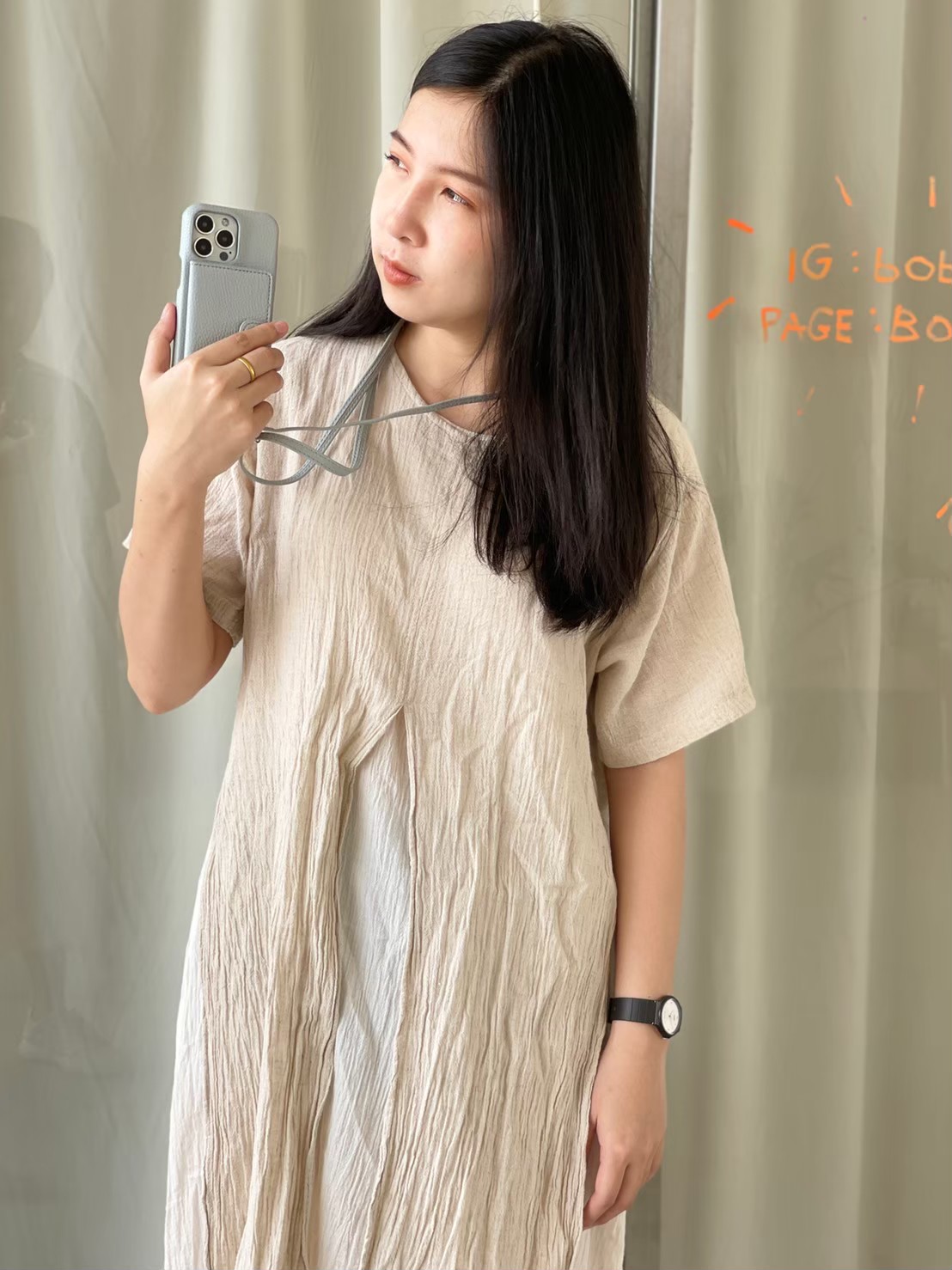 Leather card x neck strap (blue gray colors) case