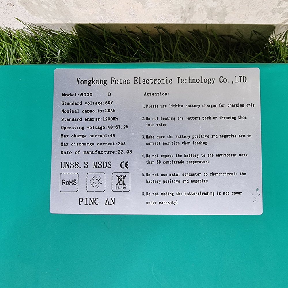 [0701] แบตเตอรี่ 60V 20Ah สำหรับ สกู๊ตเตอร์ไฟฟ้า รุ่น Velocifero
