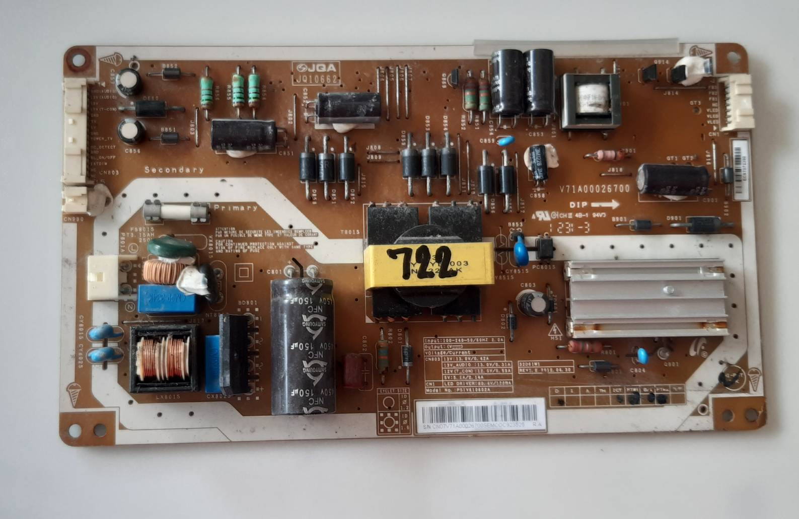 อันที่ 722 TOSHIBA 32P200VT ซัฟฟลาย V71A00026700 ดีเทสแล้ว