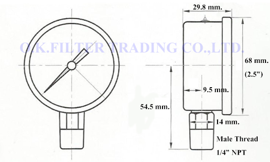 Oil Pressure Gauge 2.5" 0-350 PSI (0-25 Bar) มีน้ำมัน กันกระเทือน เกลียว 1/4" ยึดล่าง