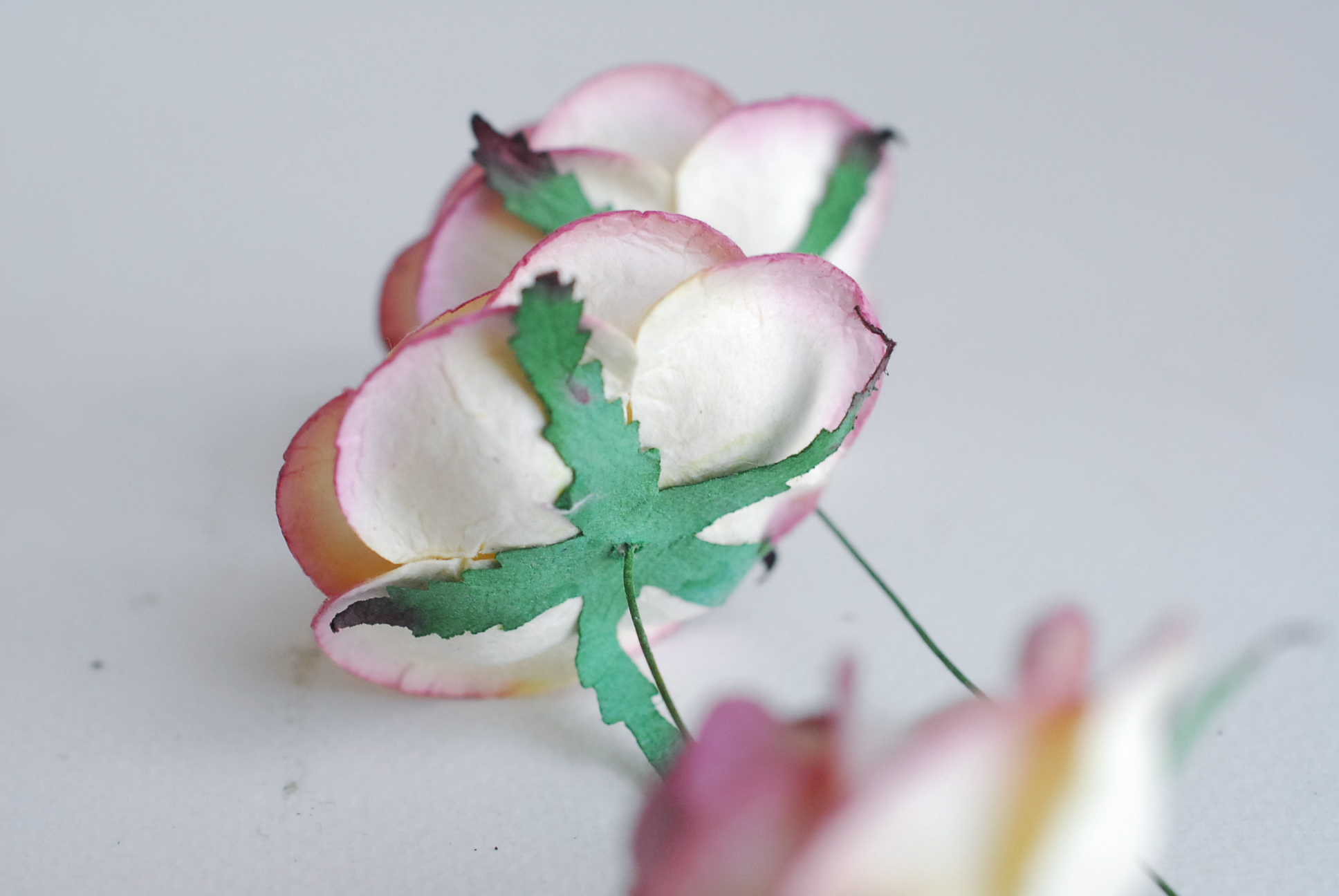 ดอกไม้กระดาษสา ขนา่ด 4.5 cm., สำหรับของชำร่วย, งานแต่งงาน,สีชมพูม่วงปัดสีครีม Paper flower,20 Pieces mulberry rose, 4.00 cm. berry brush ivorycolor.