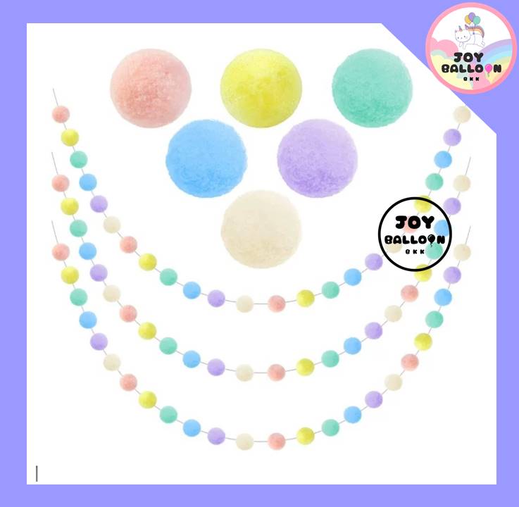 ธงปอมปอม ธงแขวนผนัง ธงตกแต่ง ปอมปอมตกแต่ง พร้อมเข็มและด้ายร้อย (ส่งเร็วจากกรงุเทพ) ธงตกแต่งปาร์ตี้ แต่งห้อง