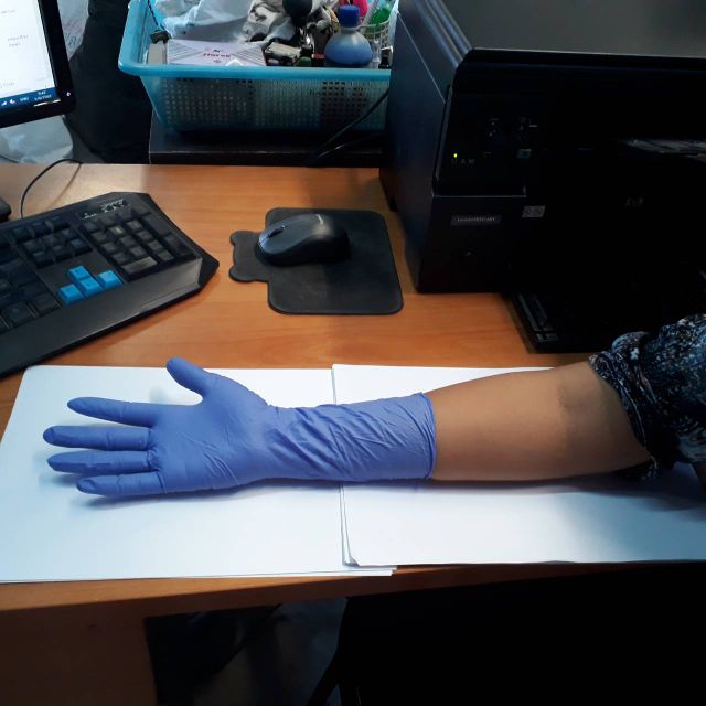 [ยกลัง 10 กล่อง] ถุงมือไนไตรข้อยาว สีฟ้า ไม่มีแป้ง 12 นิ้ว หนา 5 มิล หนัก 7.5 กรัม (100ชิ้น/กล่อง) แบรนด์ ดูราเซฟ แอดวานซ์