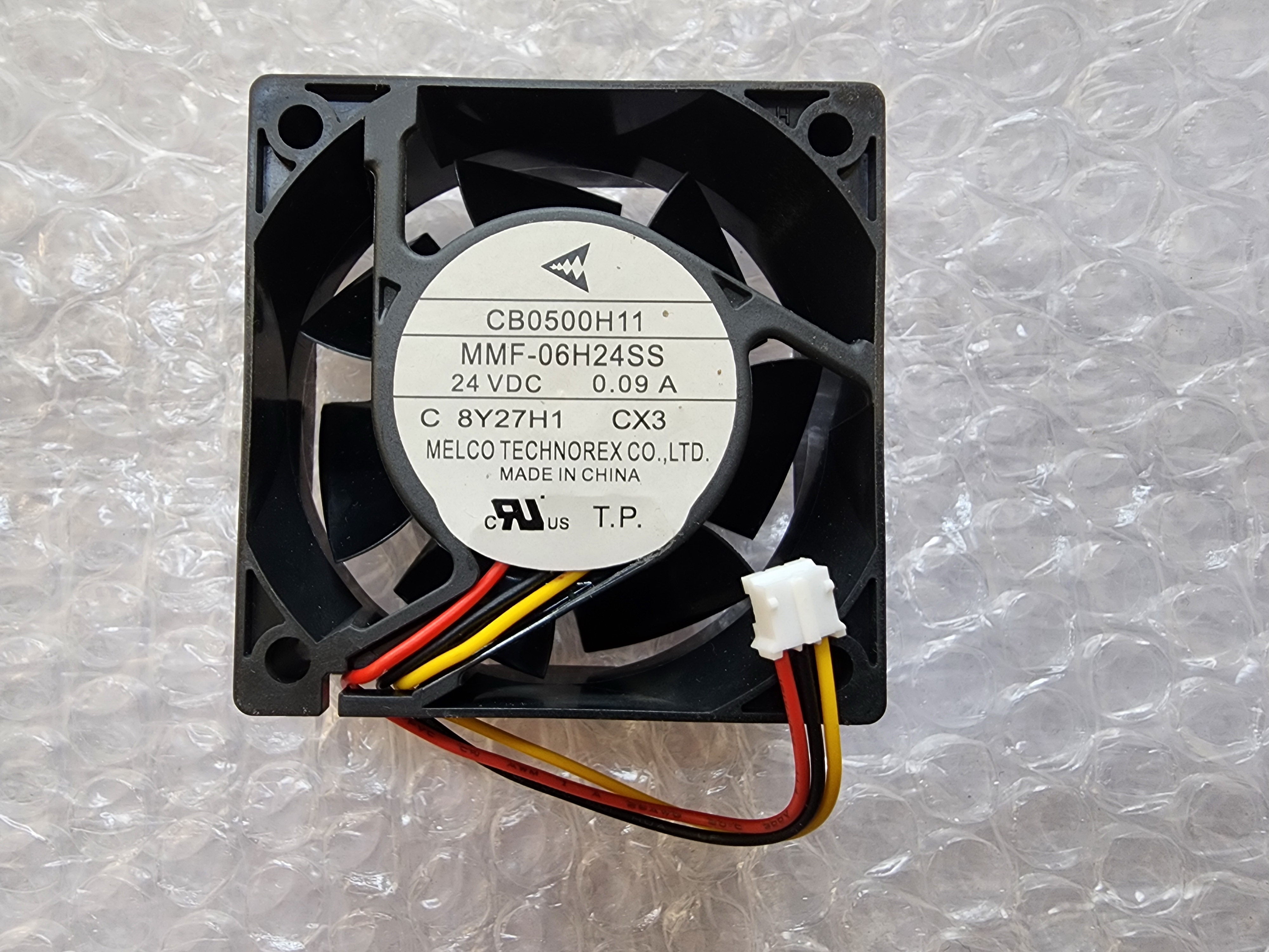 พัดลม 24V 0.09A 3 สาย ดำแดงเหลือง size: 60x25mm Melco MMF-06H24SS CX3 24VDC 0.09A