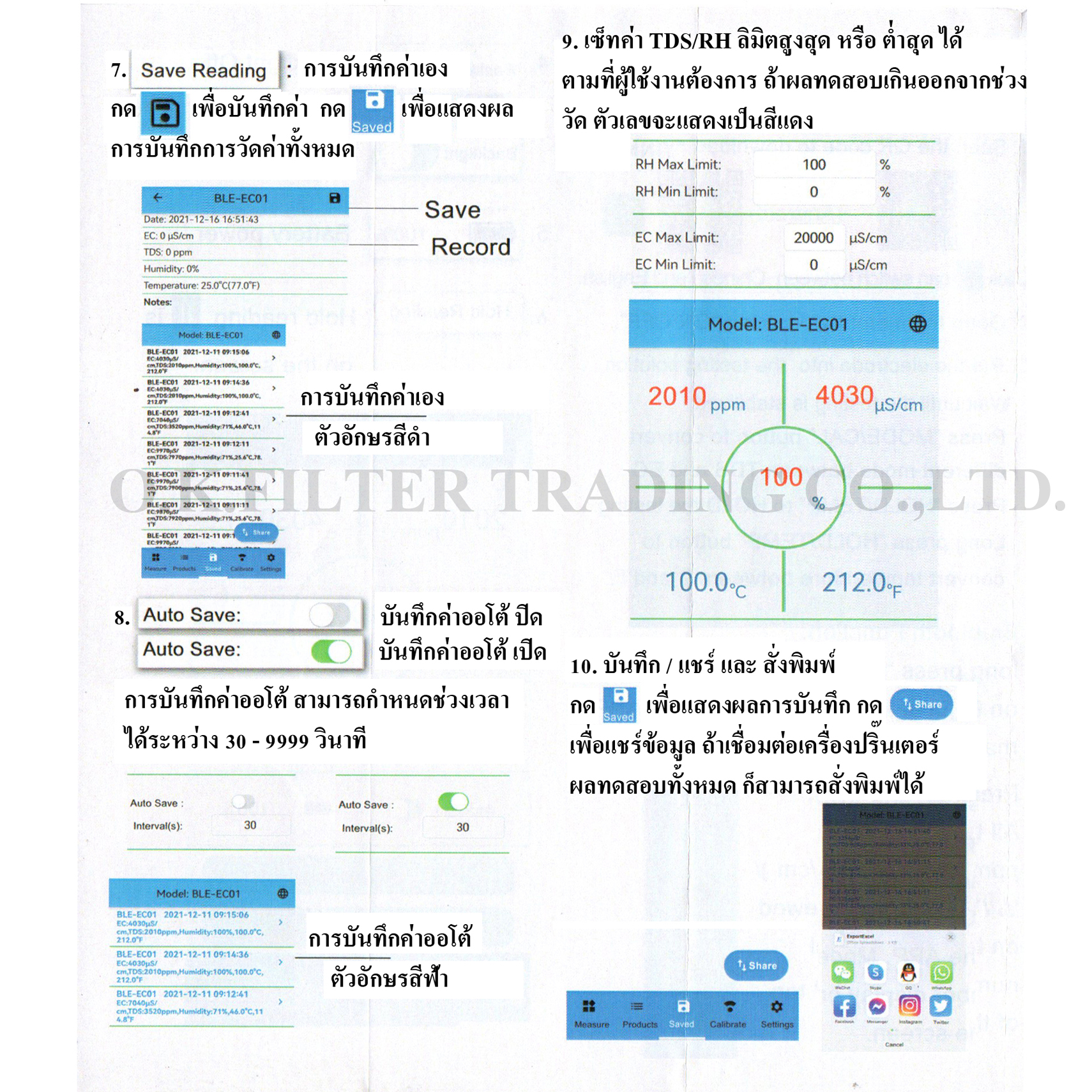 BLE-EC01 เครื่องวัดคุณภาพน้ำ 4 In 1 (TDS/EC/TEMP/RH) เชื่อมต่อ Bluetooth