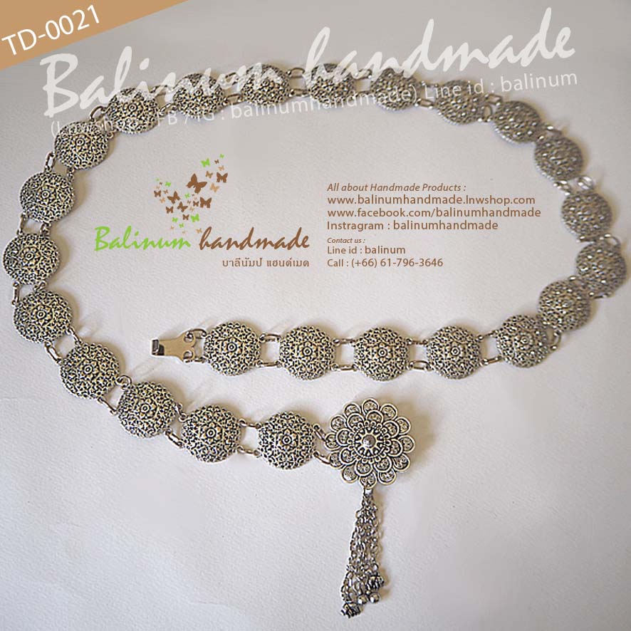 Thai Traditional Silver Belt Chain Vintage Bohemian Antique เข็มขัดเงิน สไตล์วินเทจโบฮีเมียนแอนทีค สวมใส่ง่าย จะใส่แมทซ์กับผ้าซิ่น ผ้าไทย ชุดเมือง ชุดล้านนา หรือกับกระโปรง และกางเกงยีนส์ ก็ดูเก๋และเท่ห์ดีค่ะ เงิน (Silver)